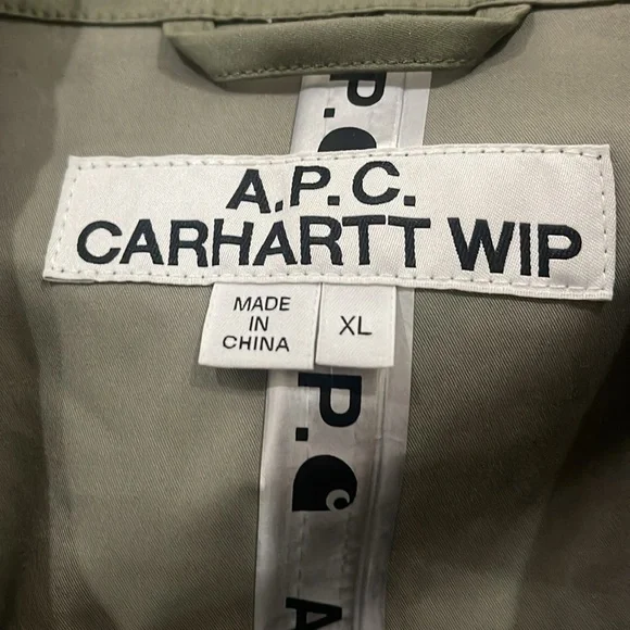 A.P.C. X Carhartt Wip collab on this field coat. Size XL. Olive green